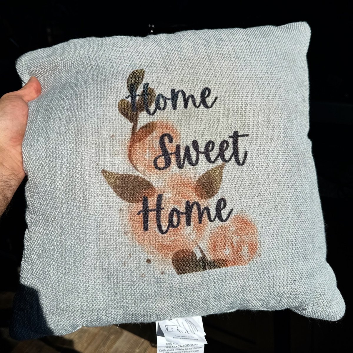 Throw pillow printed with a Home Sweet Home floral design, by KB Custom Creations