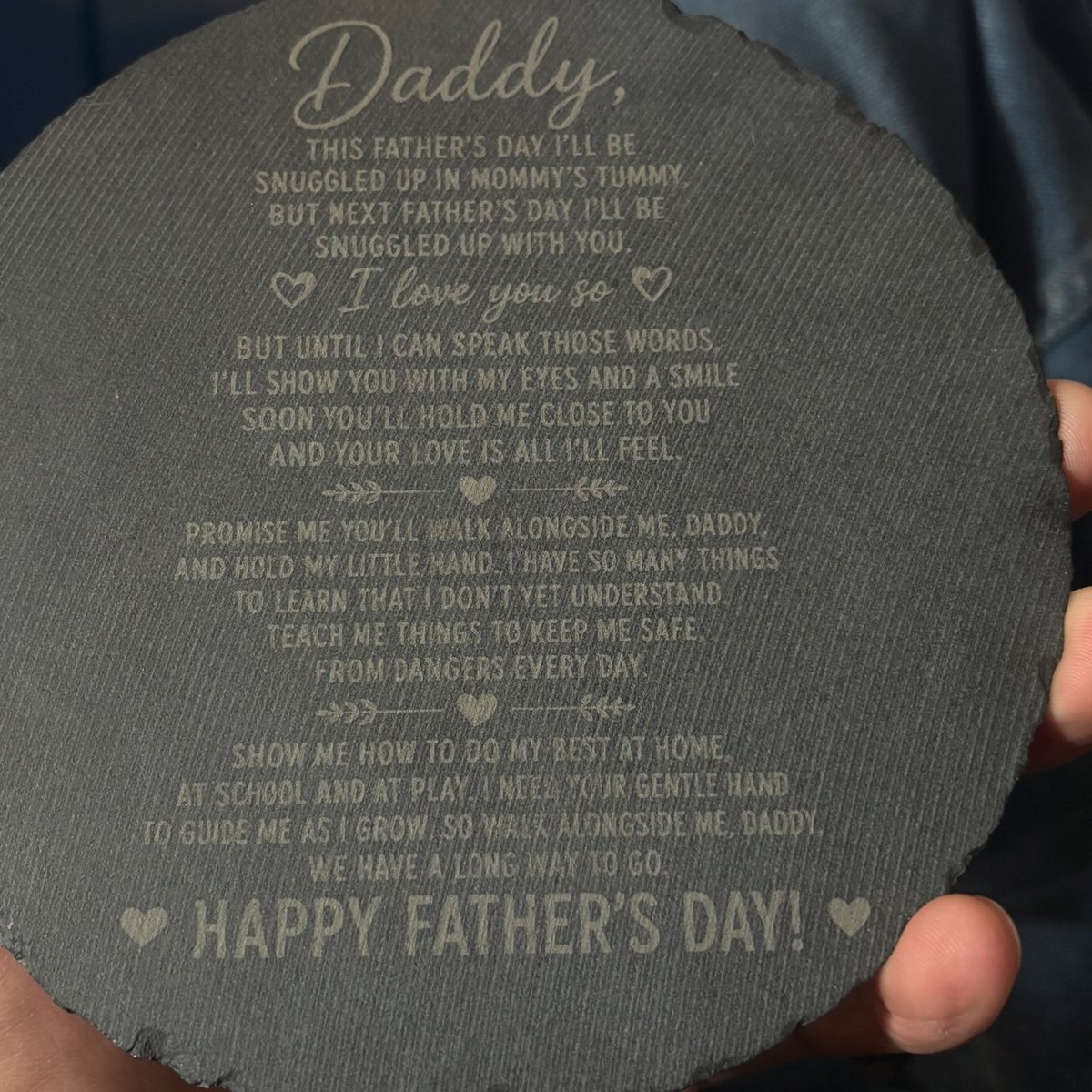 Round slate keepsake engraved with a Father's Day poem, by KB Custom Creations