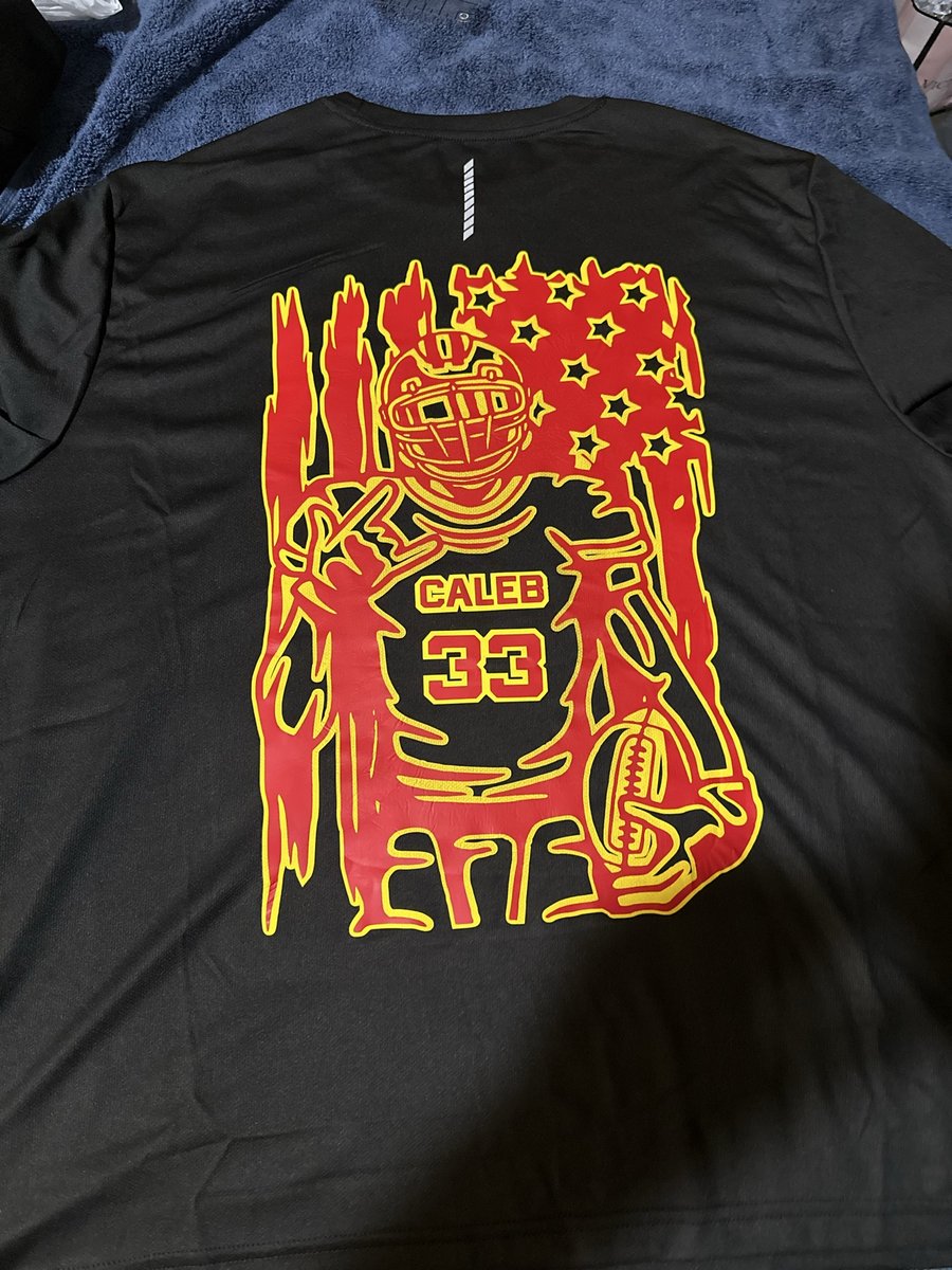 Black team football shirt back with a personalized player name and number, made by KB Custom Creations